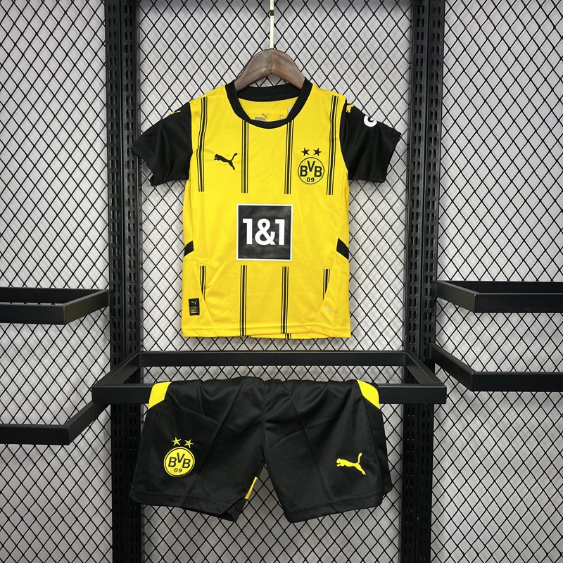 Kids Borussia Dortmund Home Kit 2024/25 Yellow Black Shirt